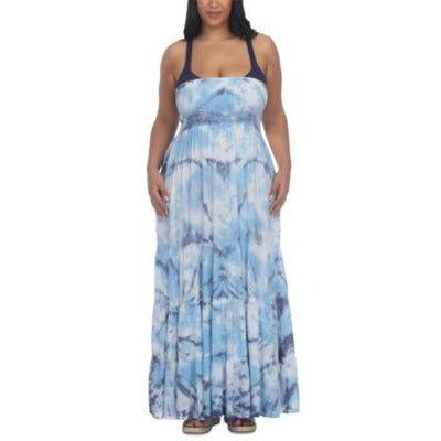 Raviya Strapless Tiered Maxi Dress Cover-Up Sky Tie Dye Large nwt