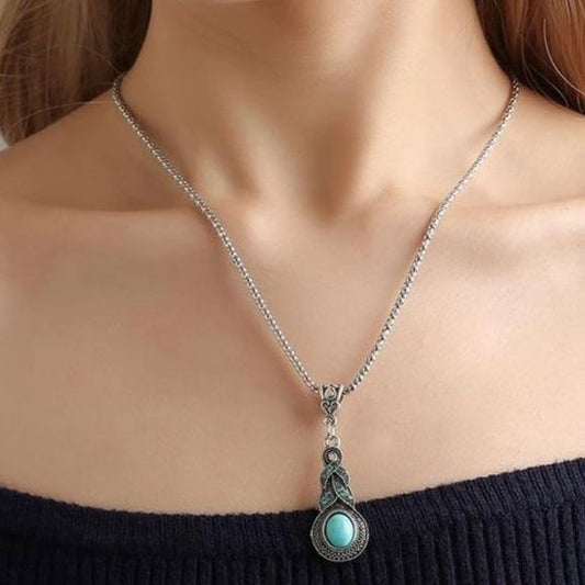 Silvertone Chain with Turquoise Rhinestone Charm