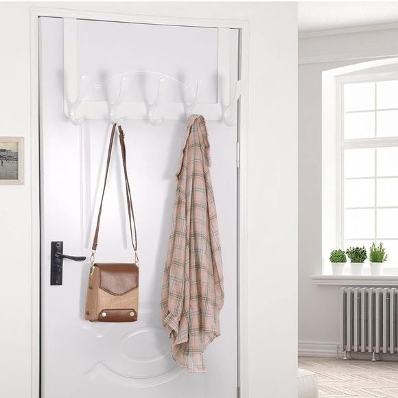 Over the Door Hook Rack, 5 Hanger Hooks for Clothes Towels Coat