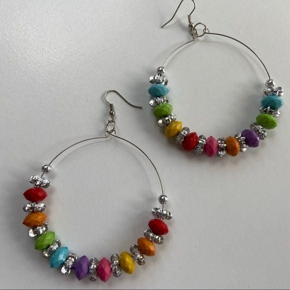 Rainbow Beaded Loop Earrings