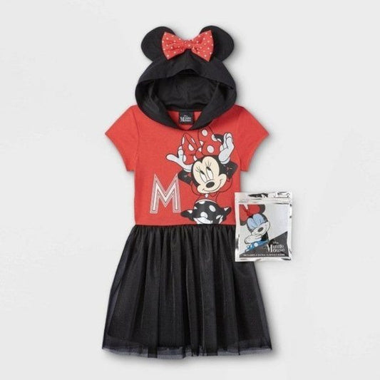 Minnie Mouse hooded tutu dress w bows 10/12 nwt