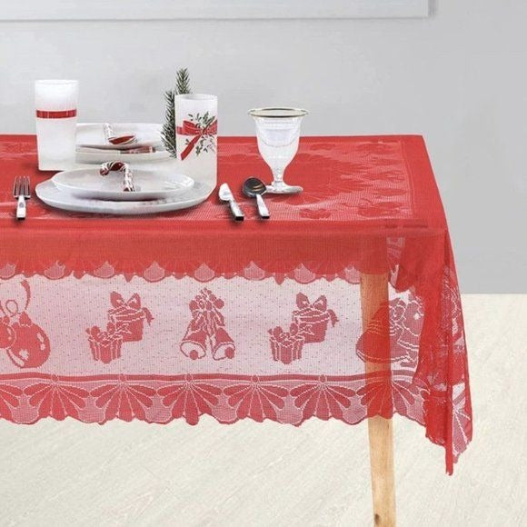 Christmas bell red lace tablecloth 60x84