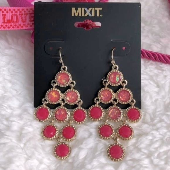 Mixit Goldtone Pink Stone Earrings