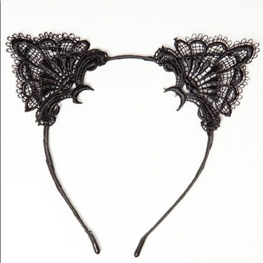 Black Lacey Cat Ear Headband
