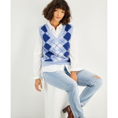 Crave Fame Juniors Argyle Sweater Vest Blue Combo XL nwt