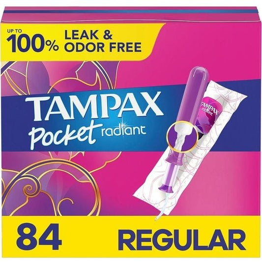 Tampax Pocket Radiant Compact Plastic Tampons, Regular - 84 Count total
