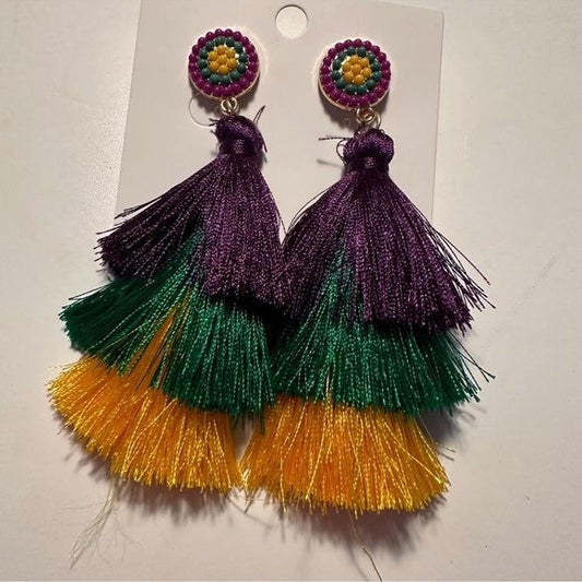 Mardi Gras Layered Fringe dangling earrings