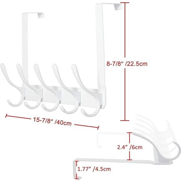Over the Door Hook Rack, 5 Hanger Hooks for Clothes Towels Coat