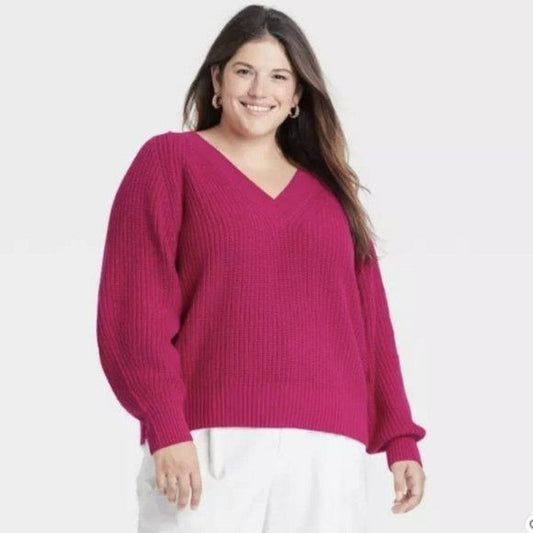 A New Day dark pink v-neck pullover sweater Medium nwt