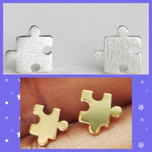 Tiny Puzzle Piece Stud Earrings Goldtone