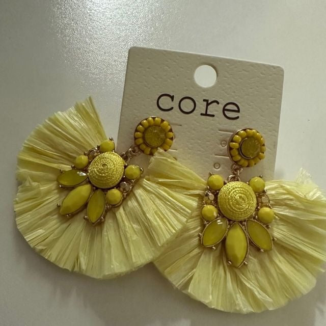 Core yellow beaded and fringe boho earrings