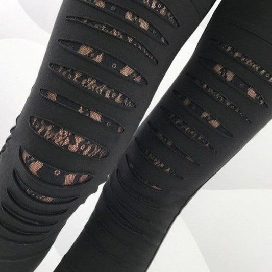 Black Lace Ripped Leggings Small nwt