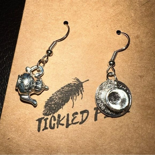 Silvertone Teapot and Teacup Tea dangling earrings