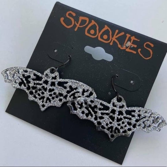 Spookies Black & Silver Glitter Bat Earrings