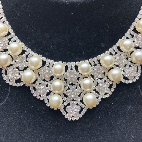 Prom Wedding Jewelry Set Silvertone Faux Pearl