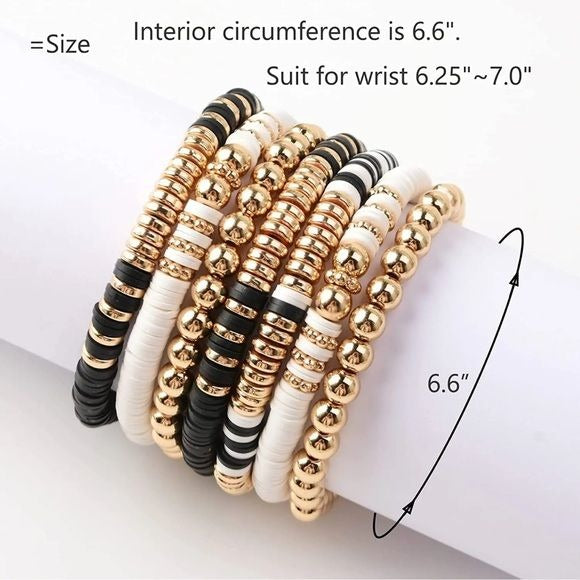 Heishi Clay Beaded Stretch Bracelets for Women Bohemian Stackable set of 7