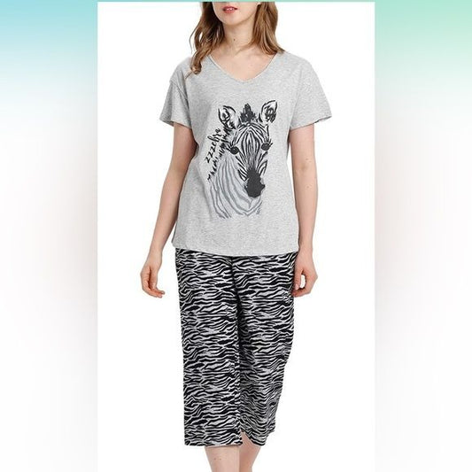 ENJOYNIGHT zebra print top and capri pants sleepwear pajama set xxl nwt
