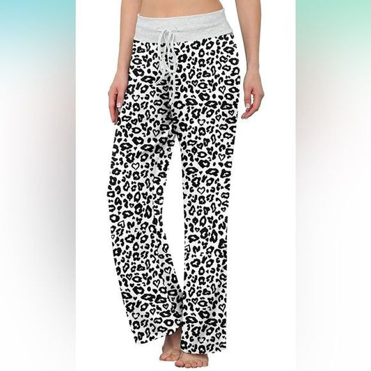 Comfy Leopard Print wide leg Pajama Pants Casual Drawstring Lounge Pants 3x nwot