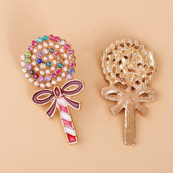 Colorful Rhinestone Pearl Lollipop Earrings