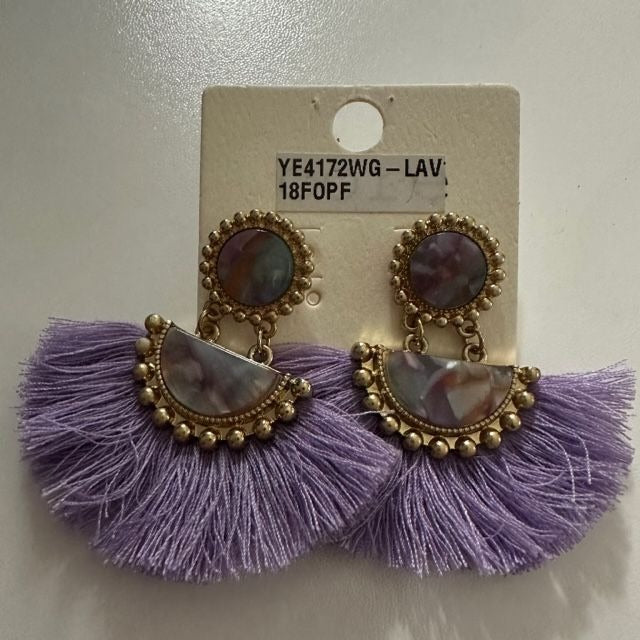 Watercolor goldtone and purple fringe earrings