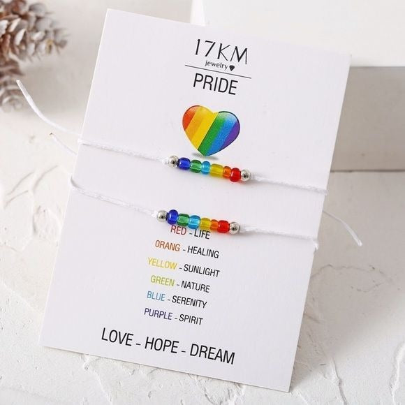 Pride Rainbow Beaded 2 Bracelet Set LGBTQ