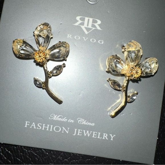 Goldtone and Clear Rhinestone Flower earrings