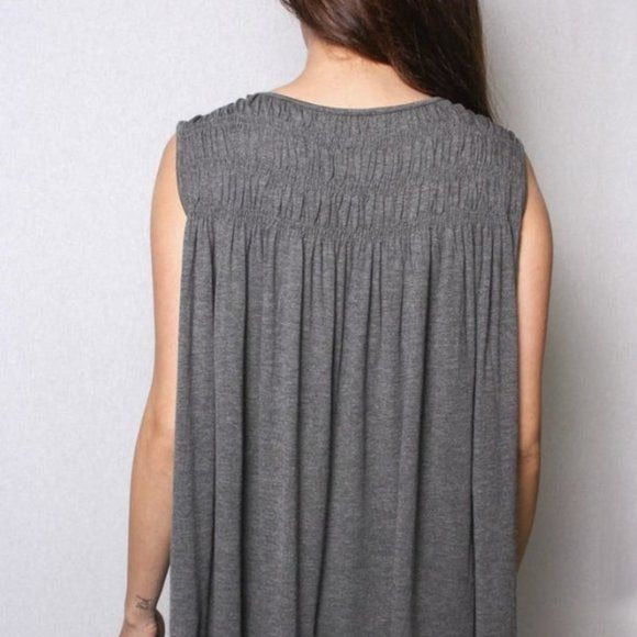 Sleeveless Gray Jersey Ruched Top