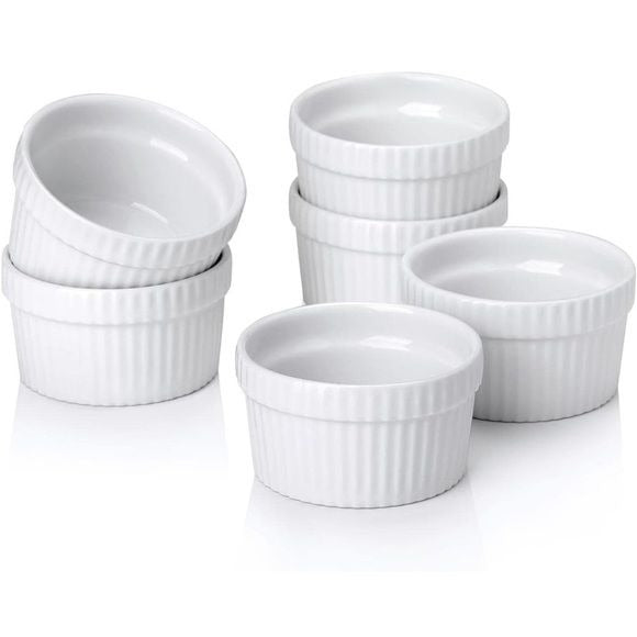 Dipping Sauce Cups, Porcelain Souffle Set of 6 Ramekins, Microwave & Oven Safe