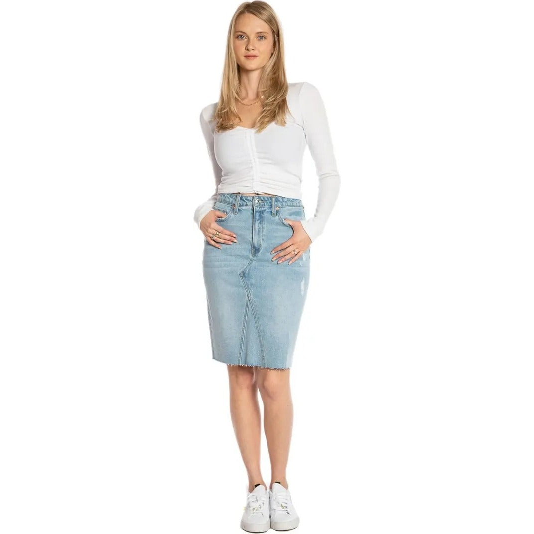 Juicy Couture Distressed Denim Pencil Skirt size 32 nwt