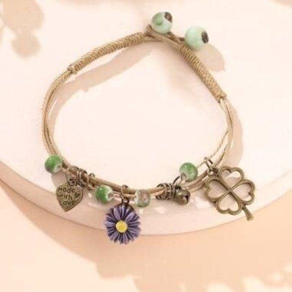 Four Leaf Clover and Flower Charm Bracelet