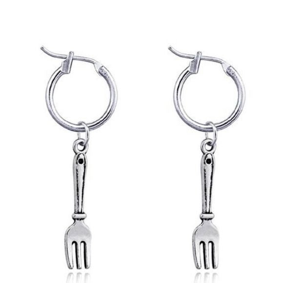 Dangling Fork Earrings in Silvertone