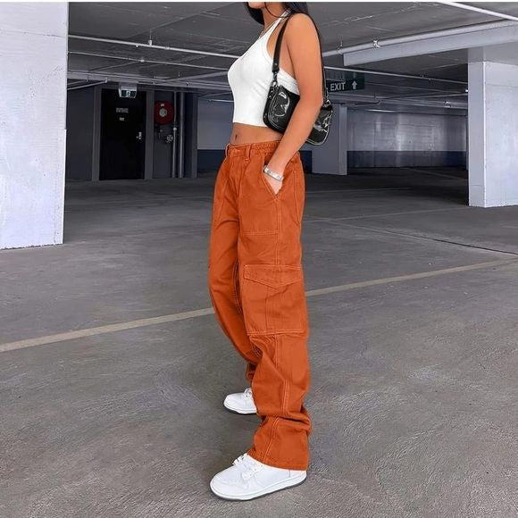 Lepunuo High Waisted Cargo Pants Baggy Wide Leg Y2K Streetwear Medium nwt