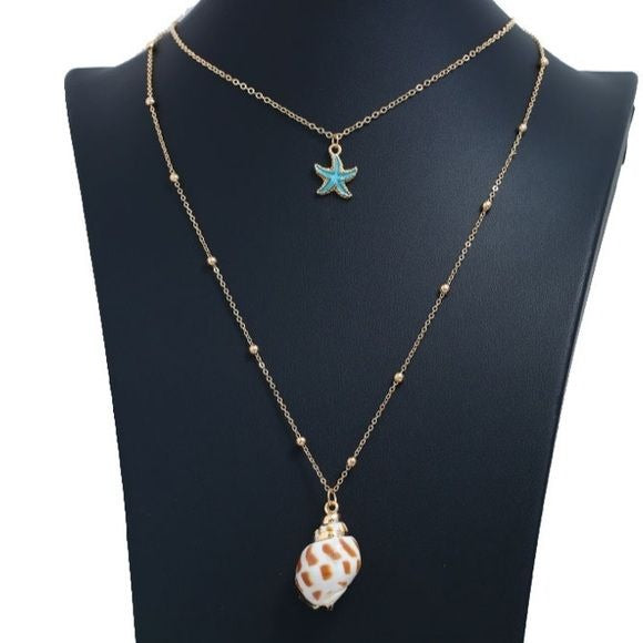 Natural Shell Conch Gold Starfish Double Necklace