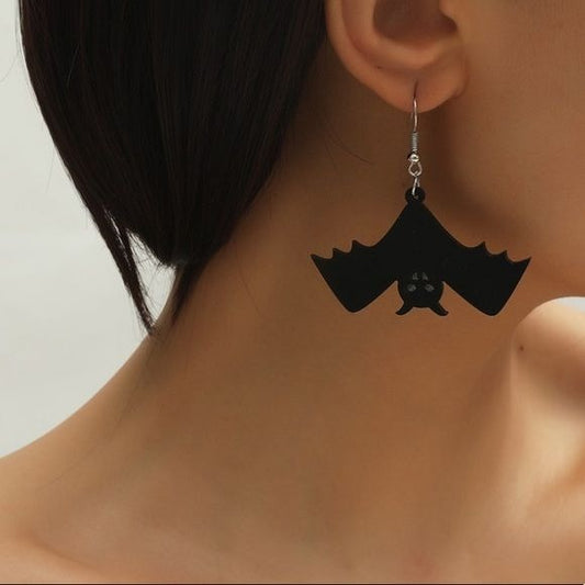 Black Hanging Bat Acrylic Earrings