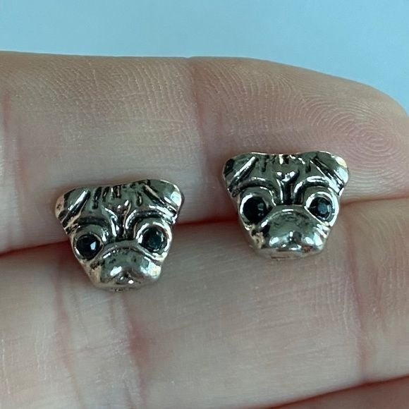 Silvertone Pug Stud Earrings