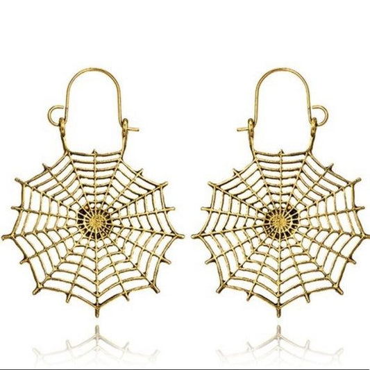 Spiderweb Pierced Earrings Gothic Punk Goldtone