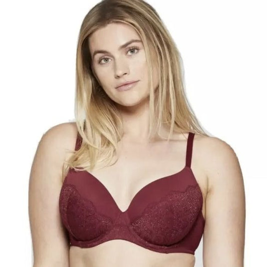 Auden The Icon Full Coverage Lightly Lined Berry Red Lace Bra 38C nwt
