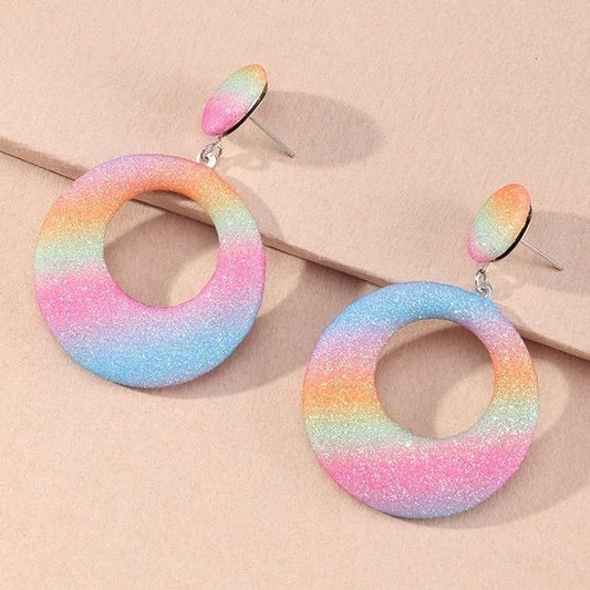 Rainbow Glitter Circle Earrings