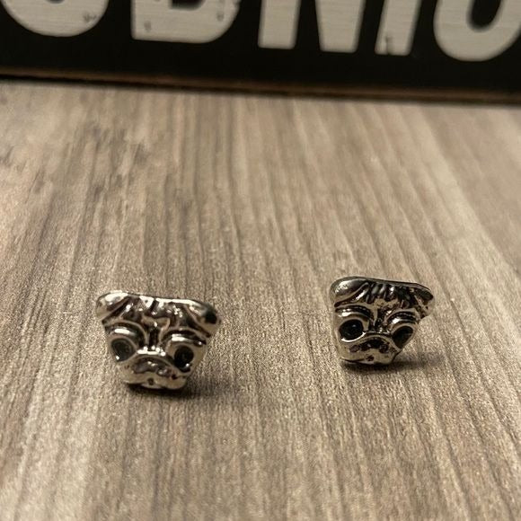 Silvertone Pug Stud Earrings