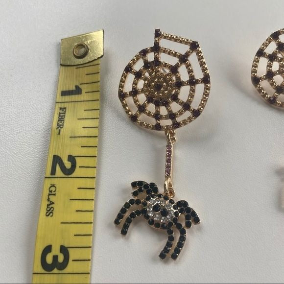 Goldtone Spider and Web Dangling Earrings