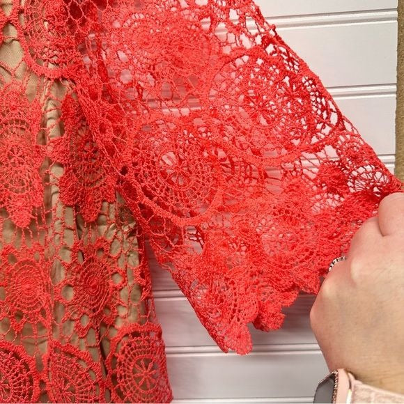 Coral 1/2 Sleeve Crochet Top with Tassel Detail 3x nwot