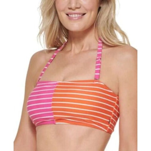 Tommy Hilfiger Striped Bandeau Bikini Bra Top Sail Away Stripe Dahlia Soft XL nwt