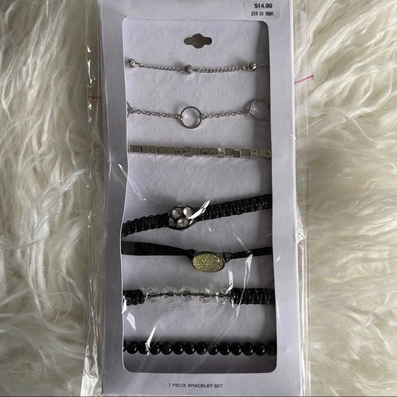 7 Piece Black and Silver Bracelet Set