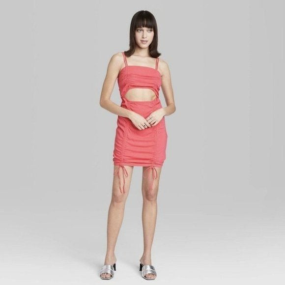 Wild Fable cut out ruched bodycon dress vibrant pink nwt