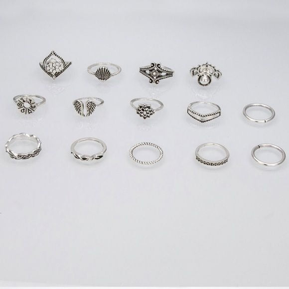 Ring Set Silvertone Boho Style 12 Pieces #6